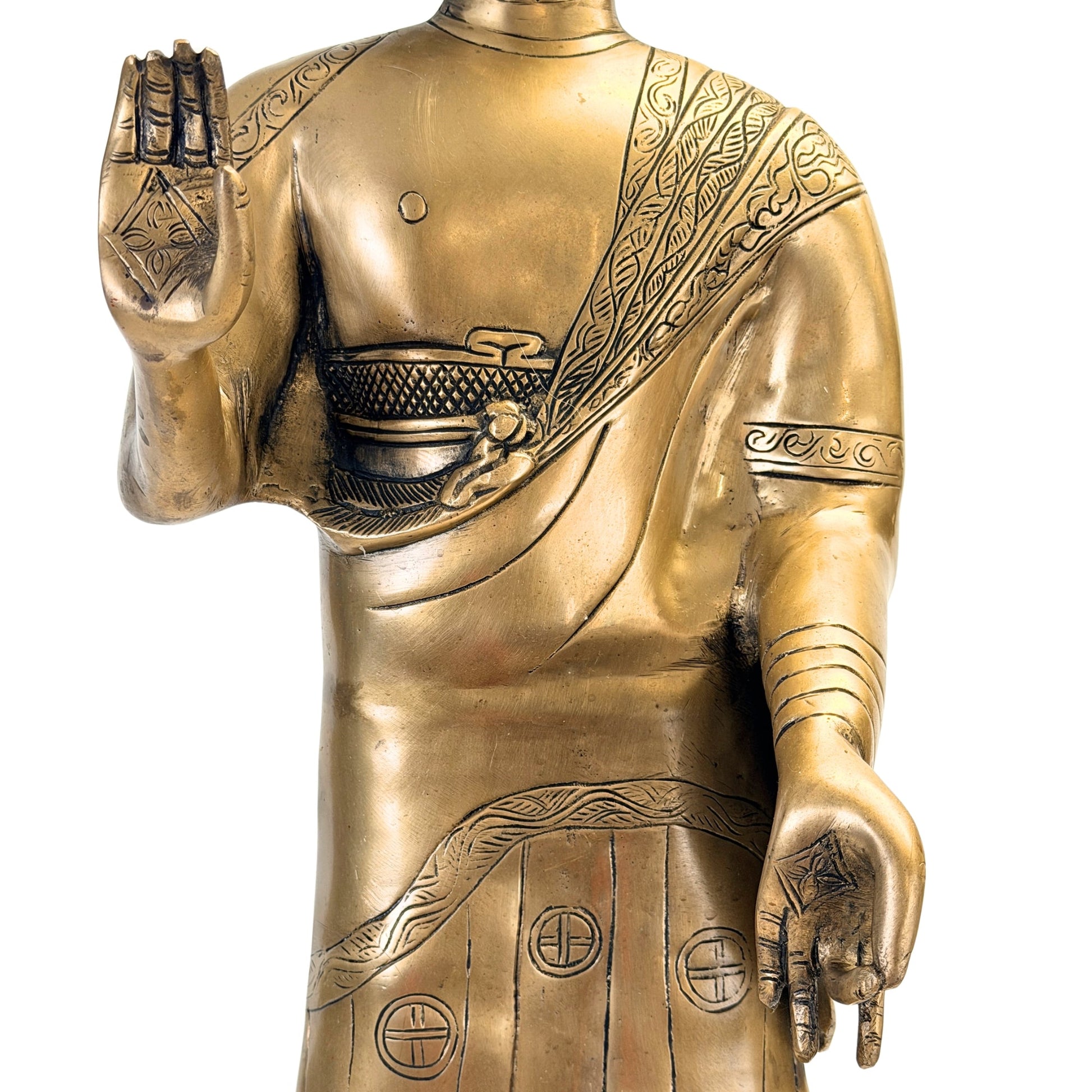 Detail van Abhaya mudra, neerwaartse hand en gegraveerd gewaad – SKU 736