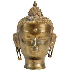 Bronzen Boeddhahoofd in Nepalees-Himalayaans geïnspireerde stijl