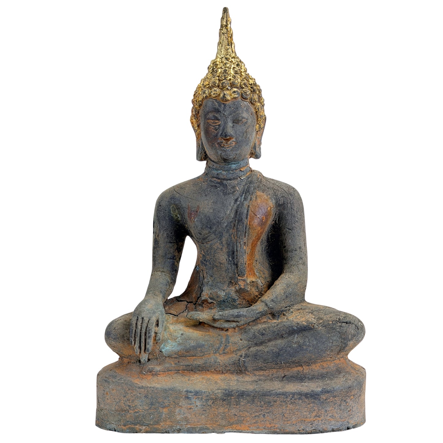 Antieke vergulde bronzen Ayutthaya Boeddha, Thailand, 17e–vroege 18e eeuw, SKU 740 – opname 1