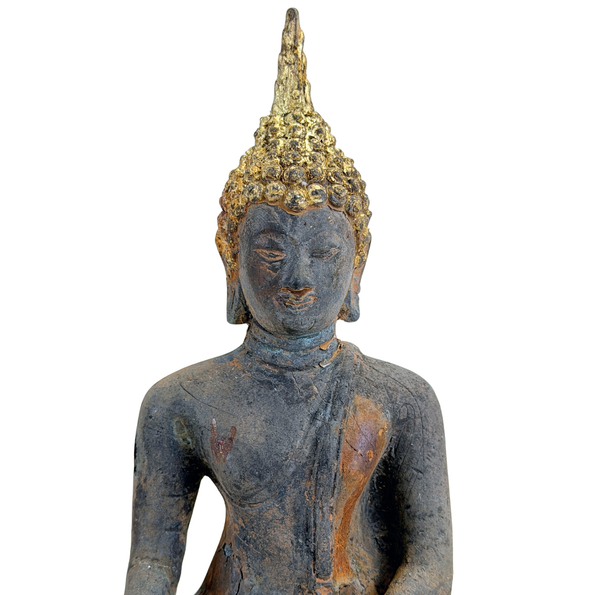 Antieke vergulde bronzen Ayutthaya Boeddha, Thailand, 17e–vroege 18e eeuw, SKU 740 – opname 2