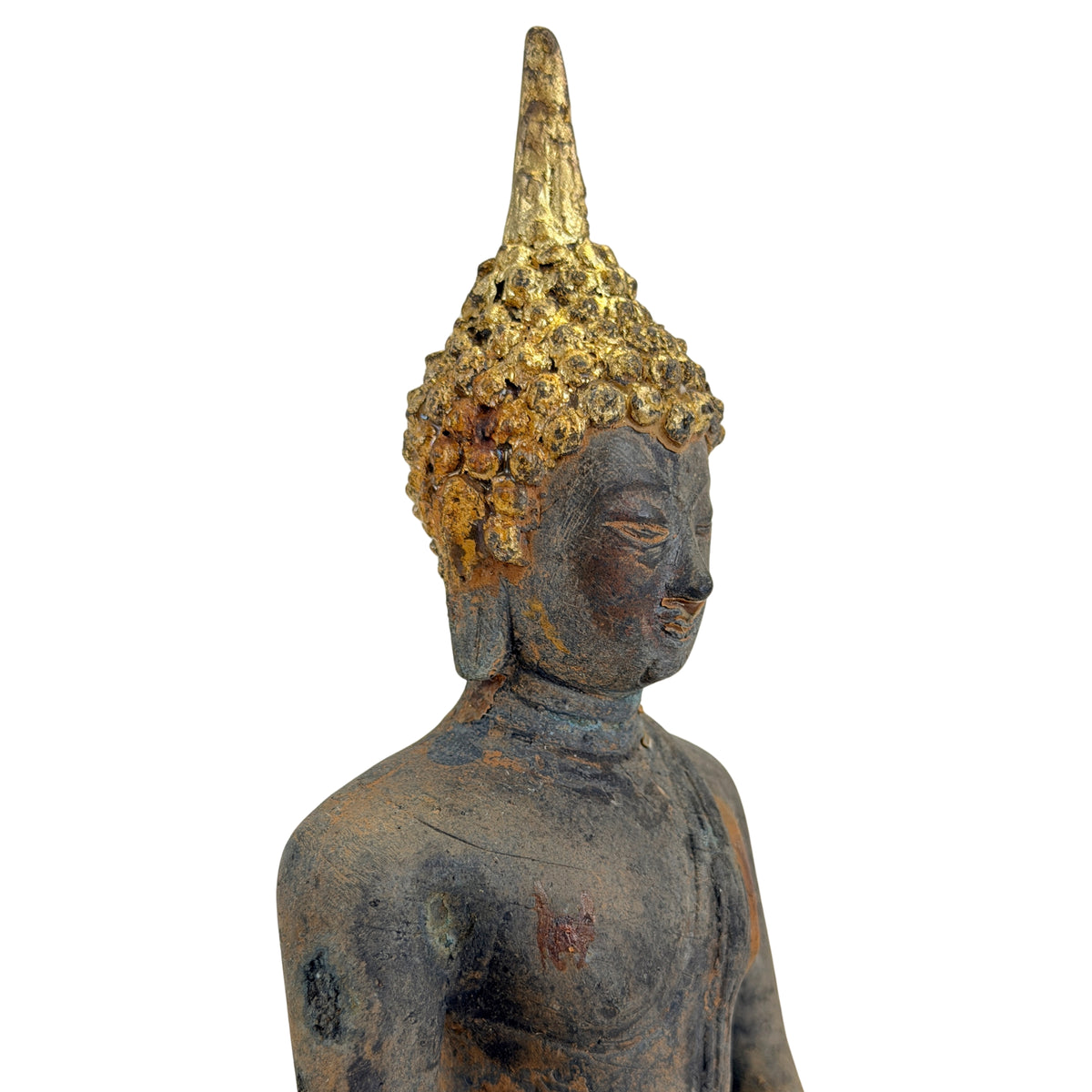 Antieke vergulde bronzen Ayutthaya Boeddha, Thailand, 17e–vroege 18e eeuw, SKU 740 – opname 5