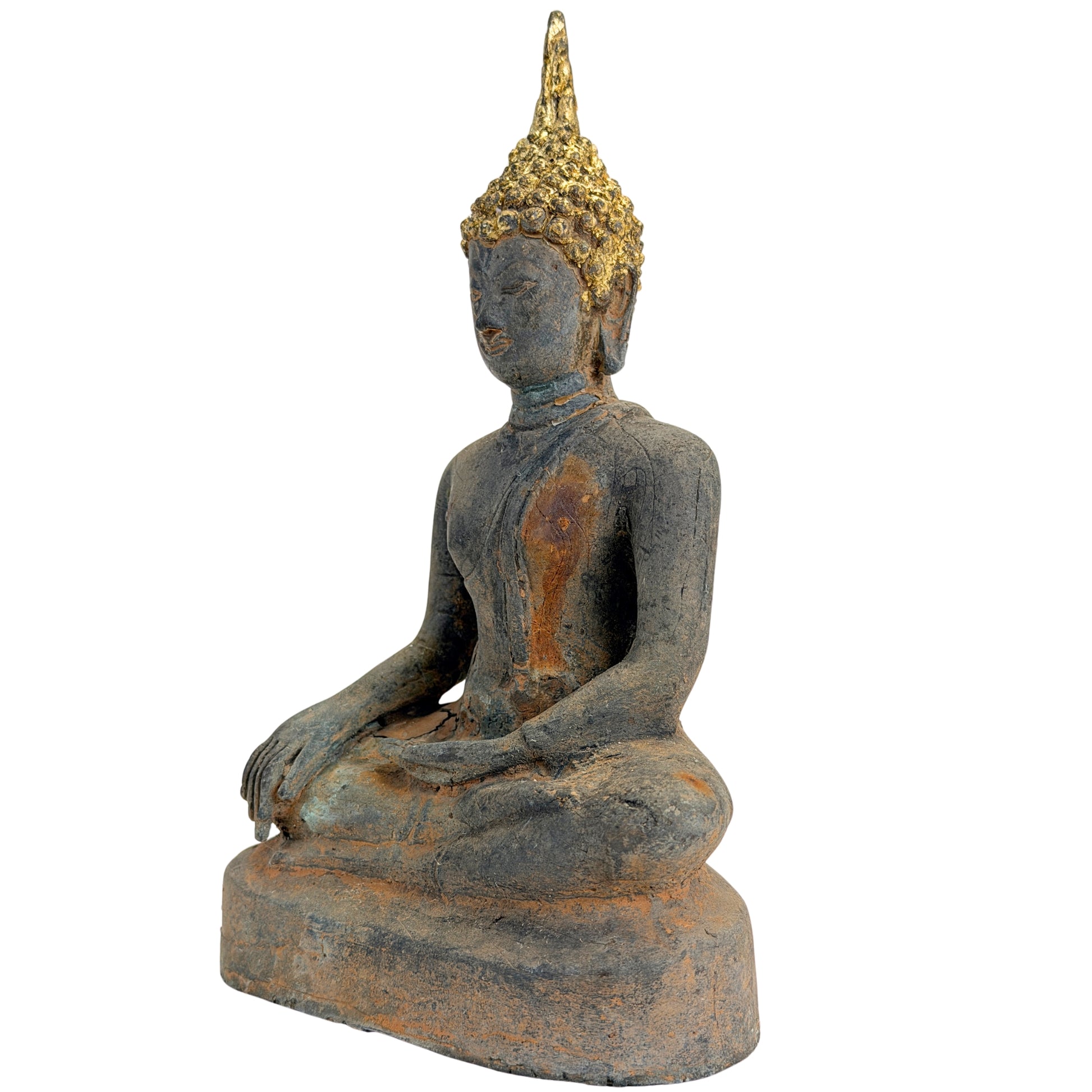 Antieke vergulde bronzen Ayutthaya Boeddha, Thailand, 17e–vroege 18e eeuw, SKU 740 – opname 14