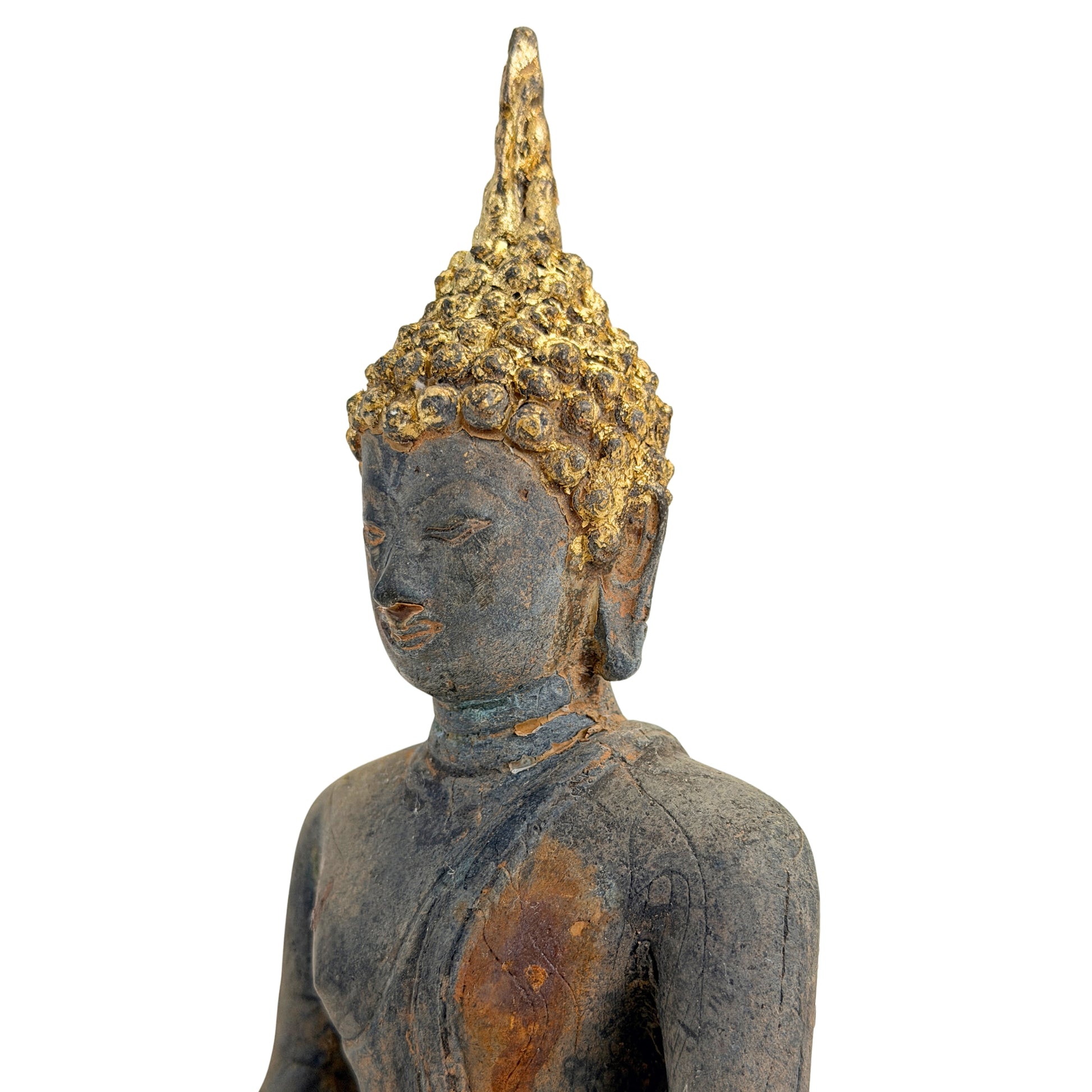 Antieke vergulde bronzen Ayutthaya Boeddha, Thailand, 17e–vroege 18e eeuw, SKU 740 – opname 15