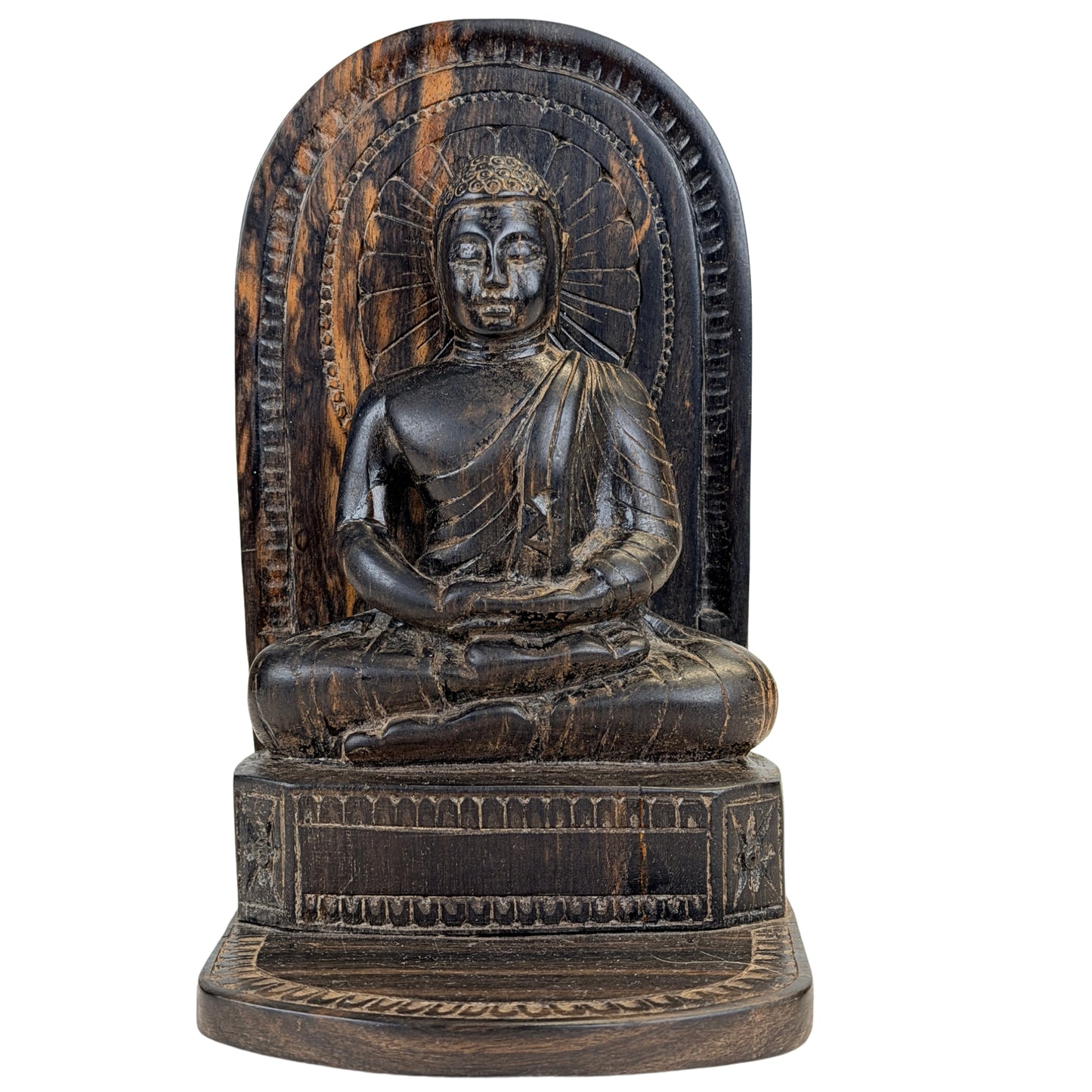 Sri Lankaanse Boeddha van Ceylon calamander met aureool en Dhyana mudra