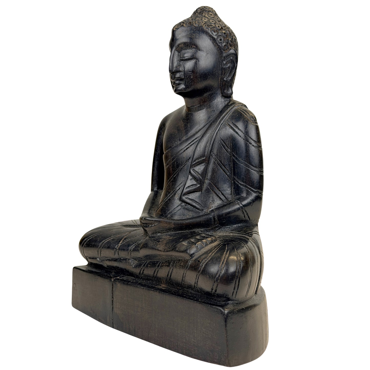 Zittende Sri Lankaanse Boeddha in Dhyana mudra op geïntegreerde houten sokkel