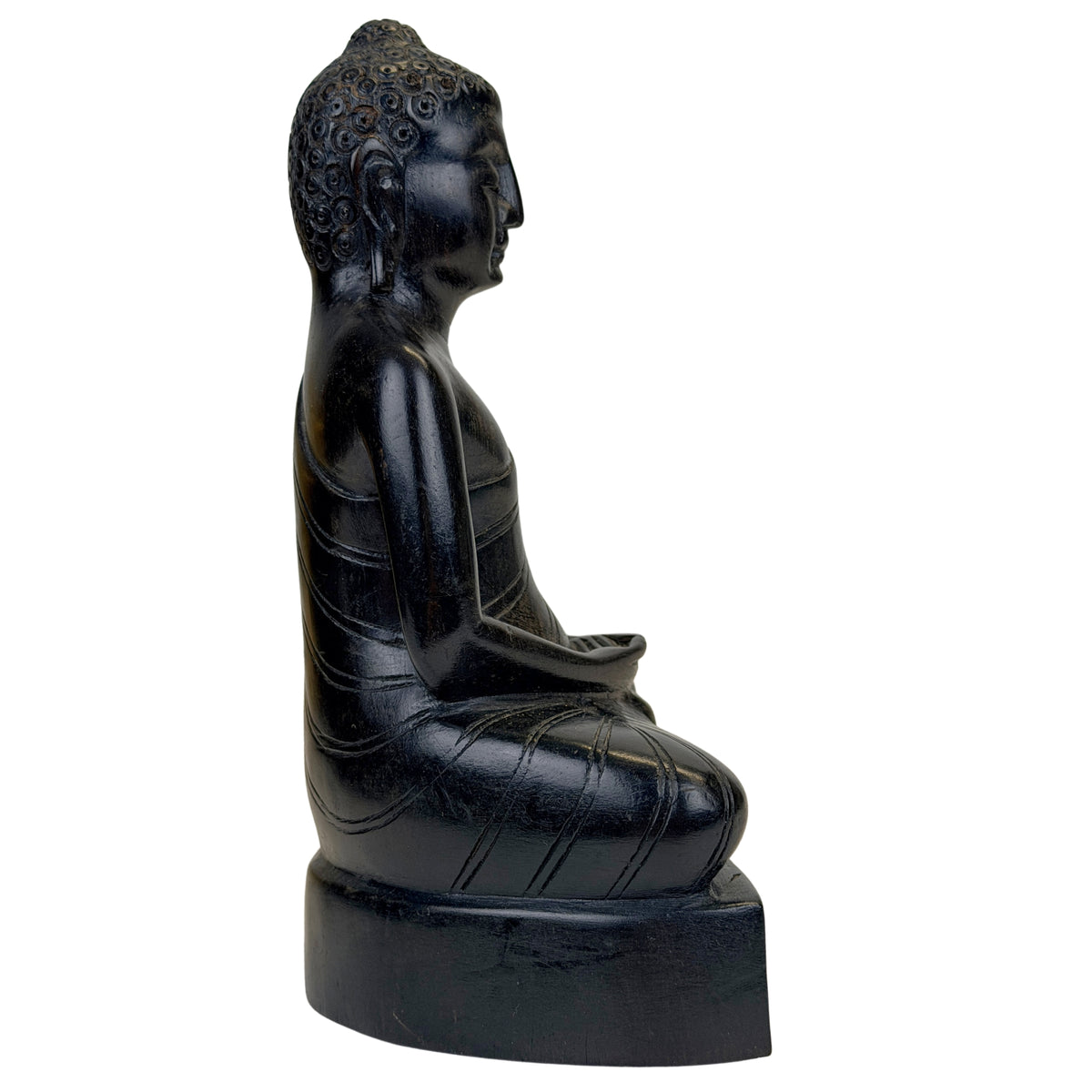 Sri Lankaanse Theravada Boeddha van dicht donker hout, zittende Dhyana houding