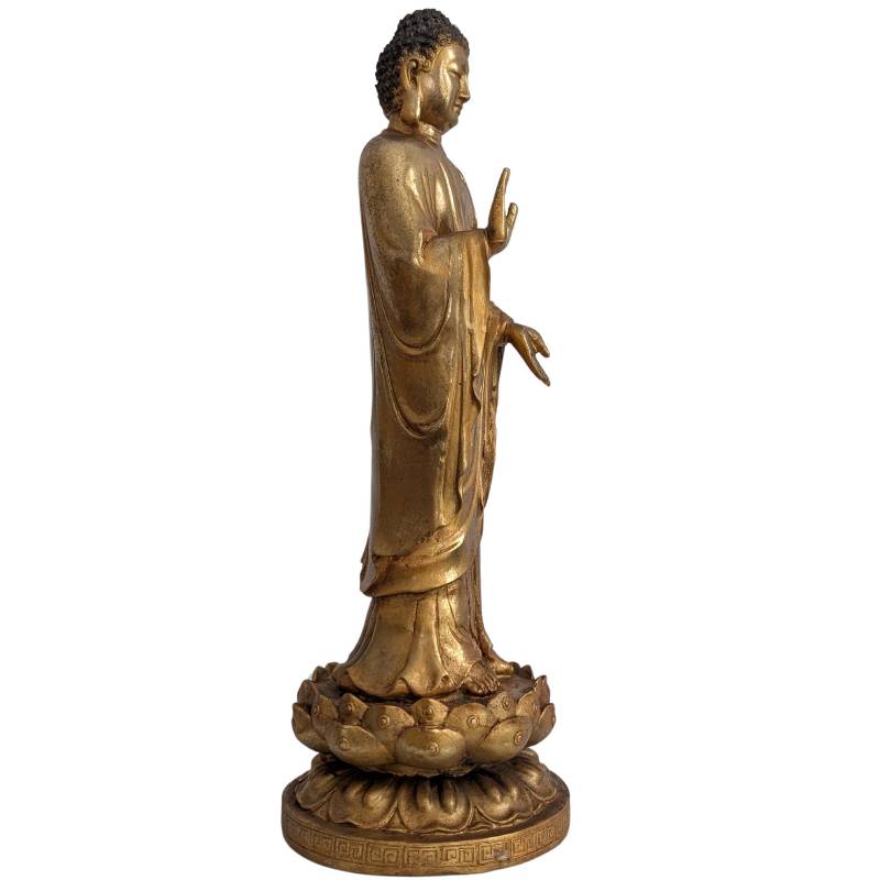 Staande Boeddha in verguld brons uit China