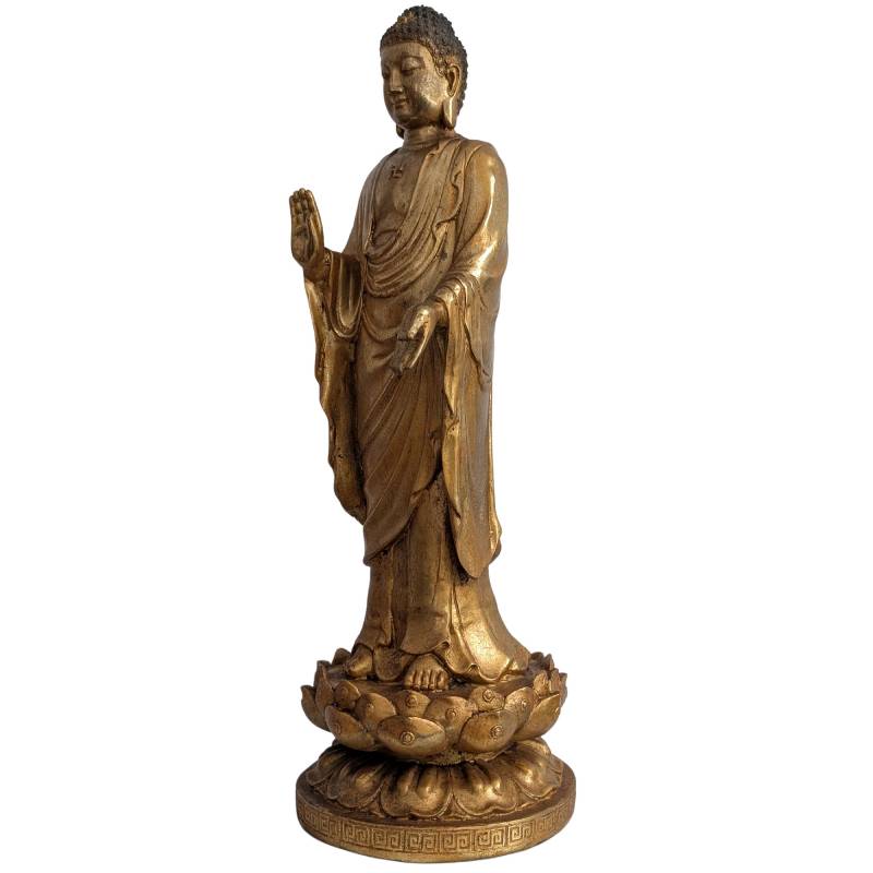 Staand Boeddhabeeld uit China in verguld brons