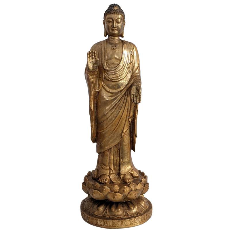 Staand Chinees verguld bronzen Boeddhabeeld in Abhaya mudra, 19e–vroege 20e eeuw