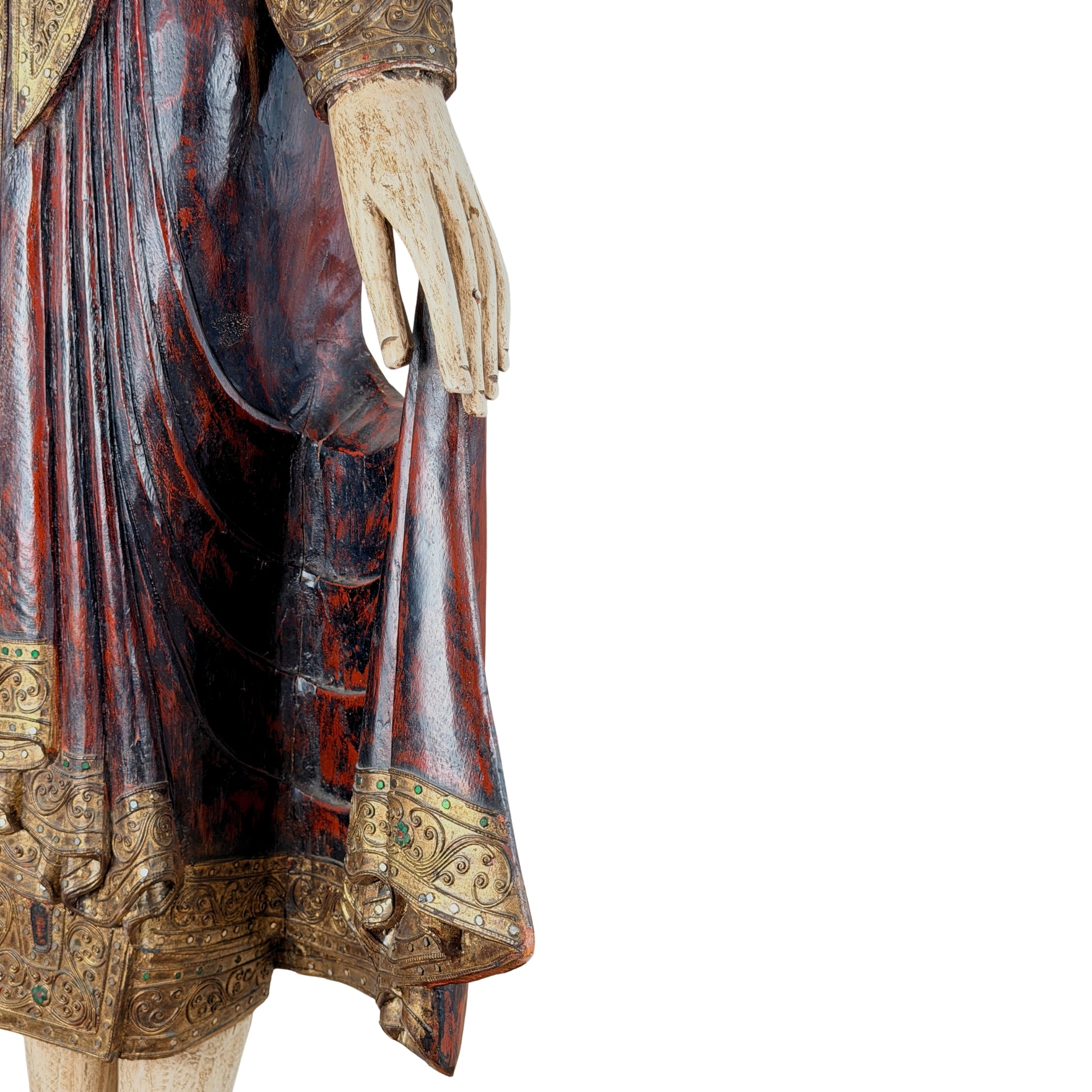Staande Birmaanse Mandalay Boeddha van 162,5 cm met exportdocumentatie uit 1988