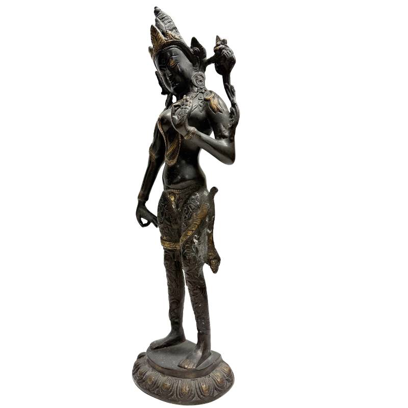 Staande Tara beeld brons Himalaya kroon sieraden