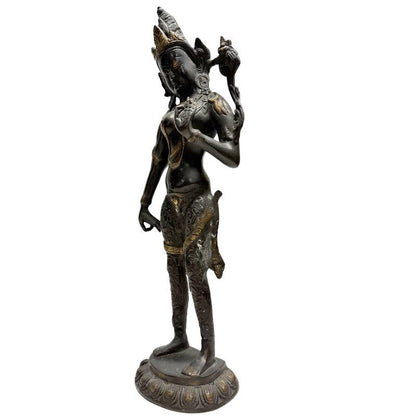 Staande Tara beeld brons Himalaya kroon sieraden
