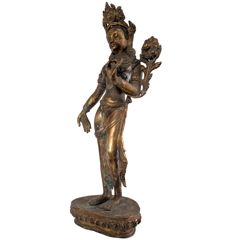 Tara beeld Nepal brons vuurverguld zeldzaam oud met utpala lotus varada mudra