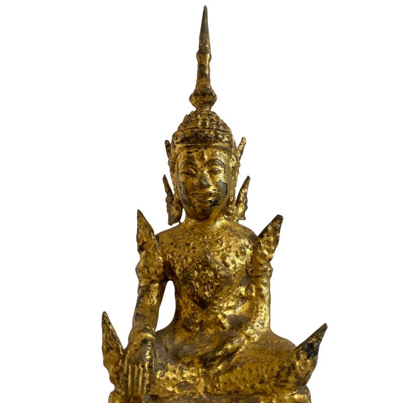 Siamese bronzen Boeddha in bhumisparsha mudra met originele vergulding