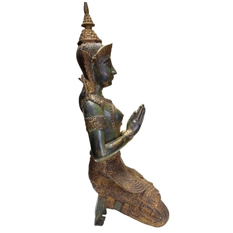 19e-eeuws Thais bronzen tempelwachters paar met authentieke patina
