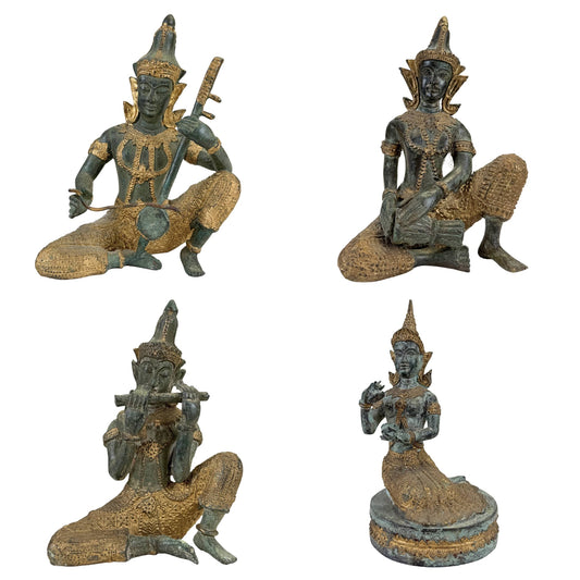 thailand rattanakosin set van 4 bronzen muzikanten danseres