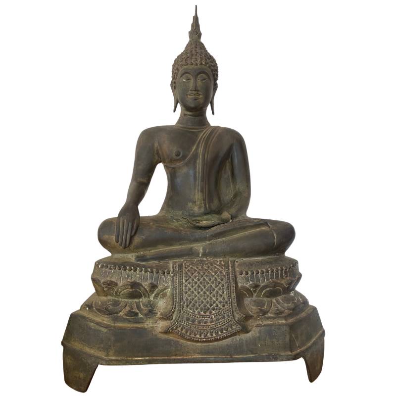 Antiek Thais zittend Boeddhabeeld in brons met oude patina