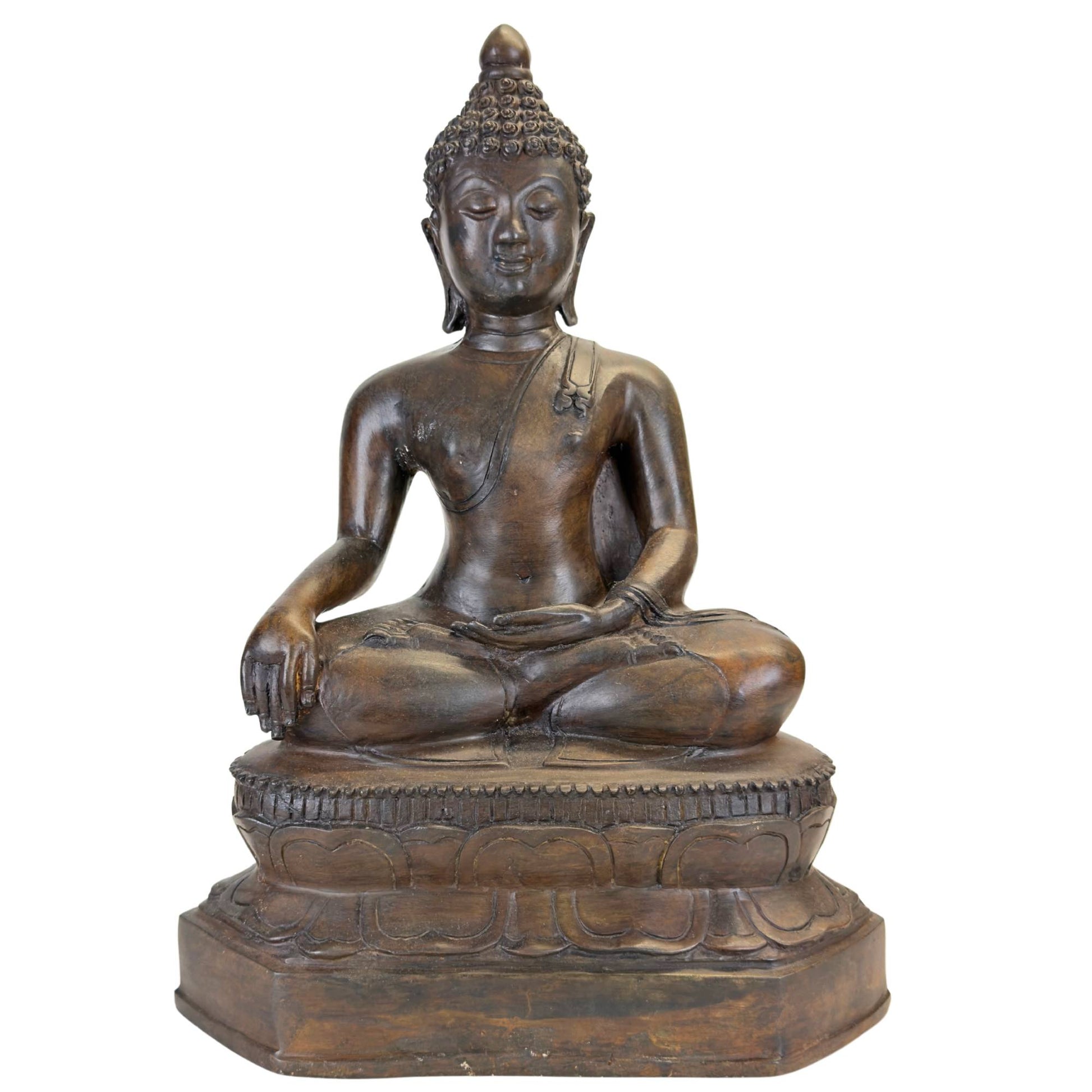 Monumentale Thaise Sukhothai Boeddha van 40 cm en 6 kg zwaar brons.