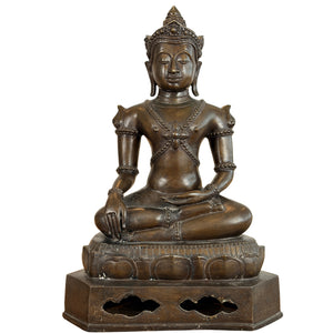 Thaise bronzen gekroonde Boeddha in vorstelijk ornaat – Ayutthaya-stijl, 20e eeuw