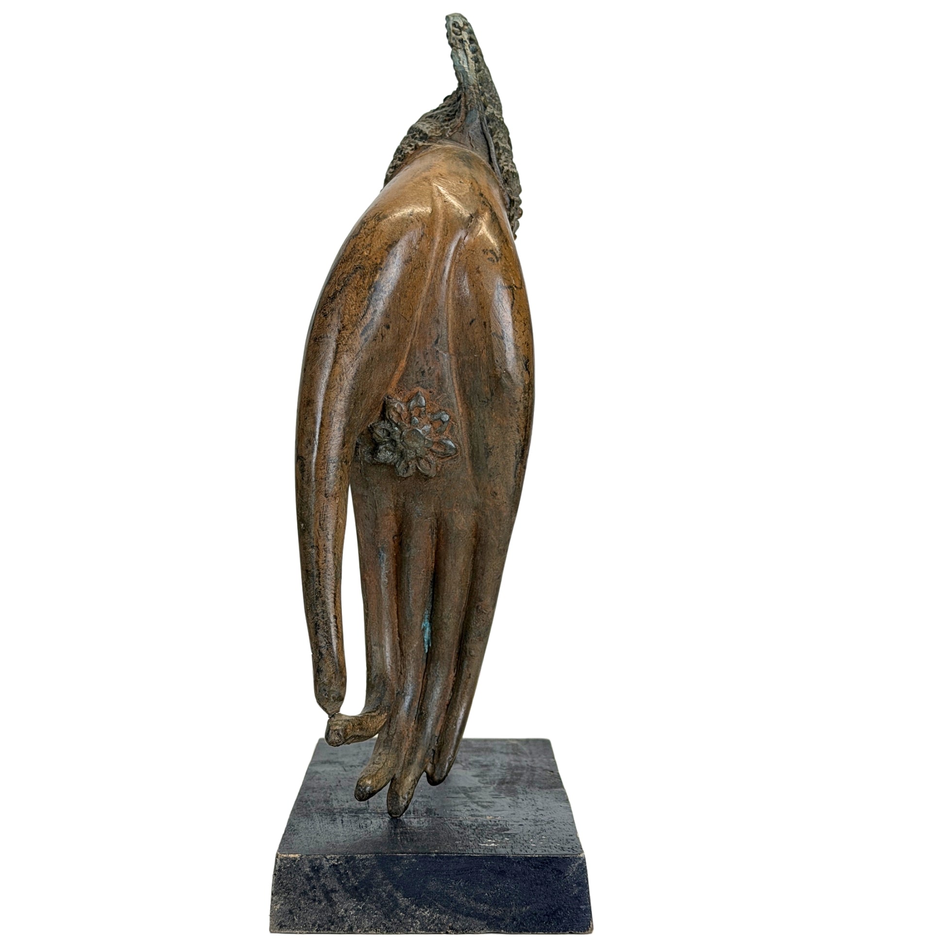 Thaise bronzen Boeddhahand met lotusmotief op de handpalm