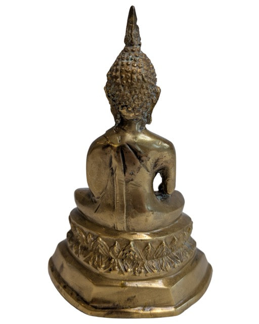 Oud Thais Boeddhabeeld in vuurverguld brons met natuurlijke slijtage