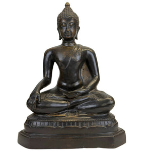 Thaise Bronzen Boeddha in Bhumisparsha Mudra – Donkere Patina