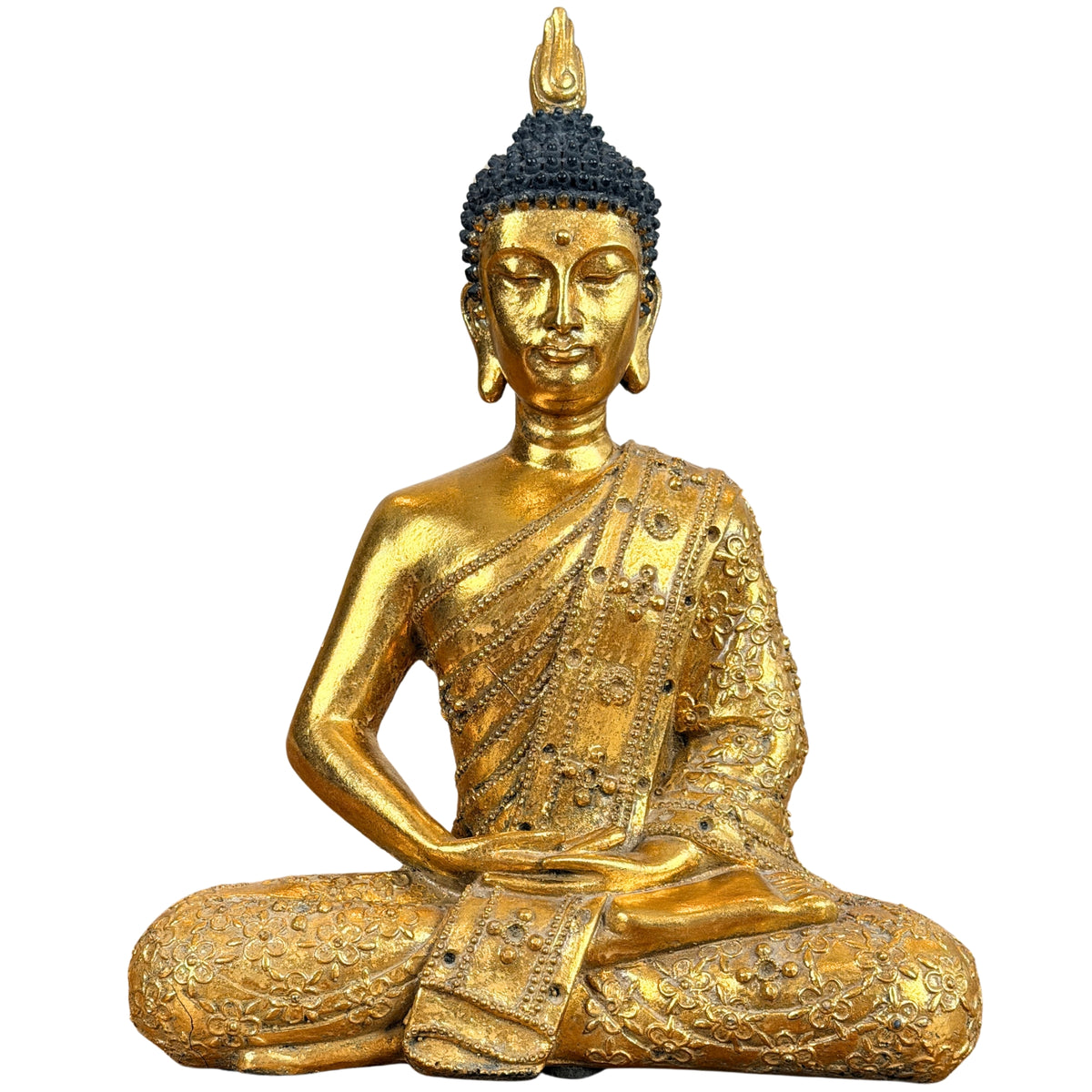 Thaise houten Boeddha in dhyana mudra, zittend in meditatie, verguld, vooraanzicht