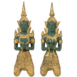 Thaise Thepanom Tempelwachters Set – Goud Patina Figuren Paar