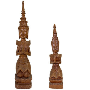 Paar Vintage Thaise Tephanom Wachters - 51 cm - Handgestoken Massief Teakhout - ca. 1960
