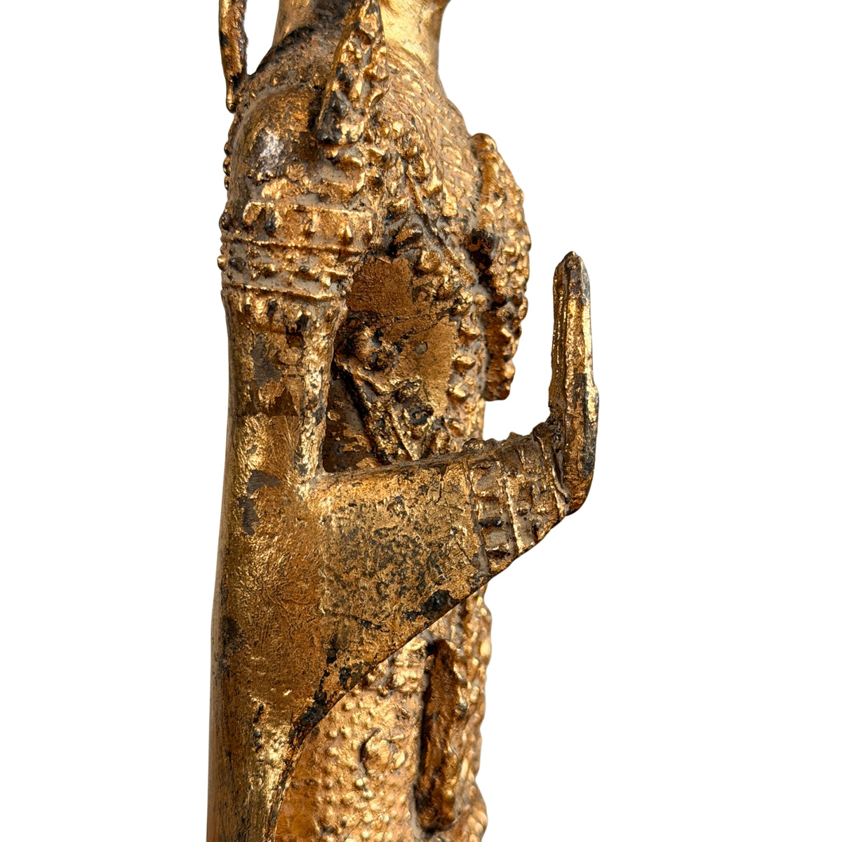 Opgeheven rechterhand in abhaya mudra van opzij, detail
