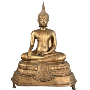 Thaise vergulde bronzen Boeddha op lotusvoet – ca. 1920 – H 55 cm