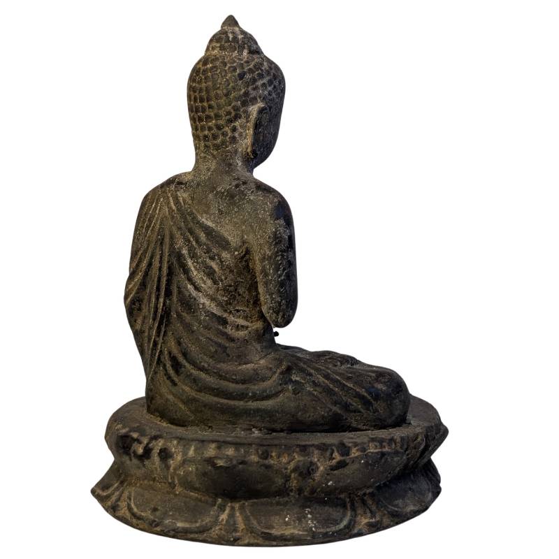 Tibetaans bronzen Boeddhabeeld op lotustroon met natuurlijke veroudering