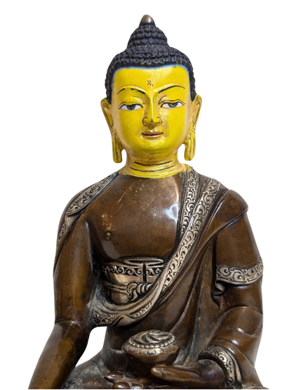 Tibetaans bronzen Boeddhabeeld Bhaisajyaguru in Dhyana mudra