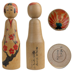Authentieke Vintage Togatta Kokeshi – Yoshio Ogasawara (Gedateerd 1971)