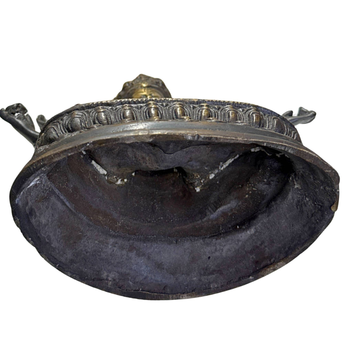 Ushnishavijaya godin met oude gietstructuur donkere patina en rituele Himalaya uitstraling
