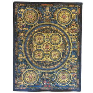 Vajradhatu-mandala Thangka – Rituele meditatie-thangka met de Vijf Dhyani-Boeddha’s (Lot 344)