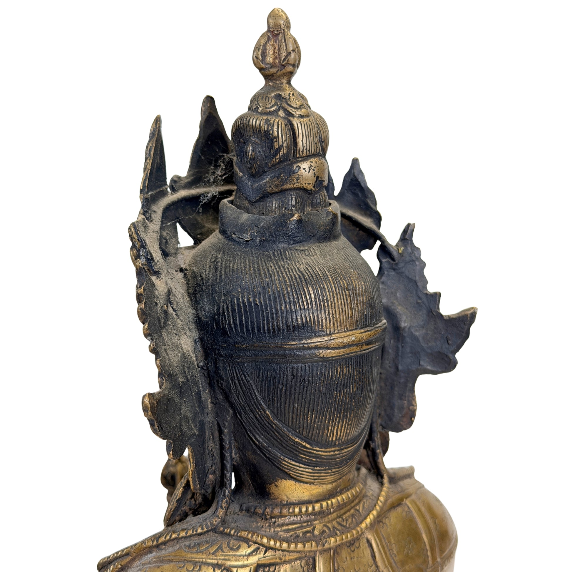 Achterzijde van het hoofd en de rijk gedecoreerde kroon van de Tibetaanse Vajrasattva