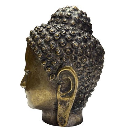 verguld bronzen boeddha hoofd uit myanmar met oude slijtage