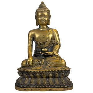 Vergulde Medicijn Boeddha op Lotus Troon – Tibetaanse Stijl Bronzen Sculptuur
