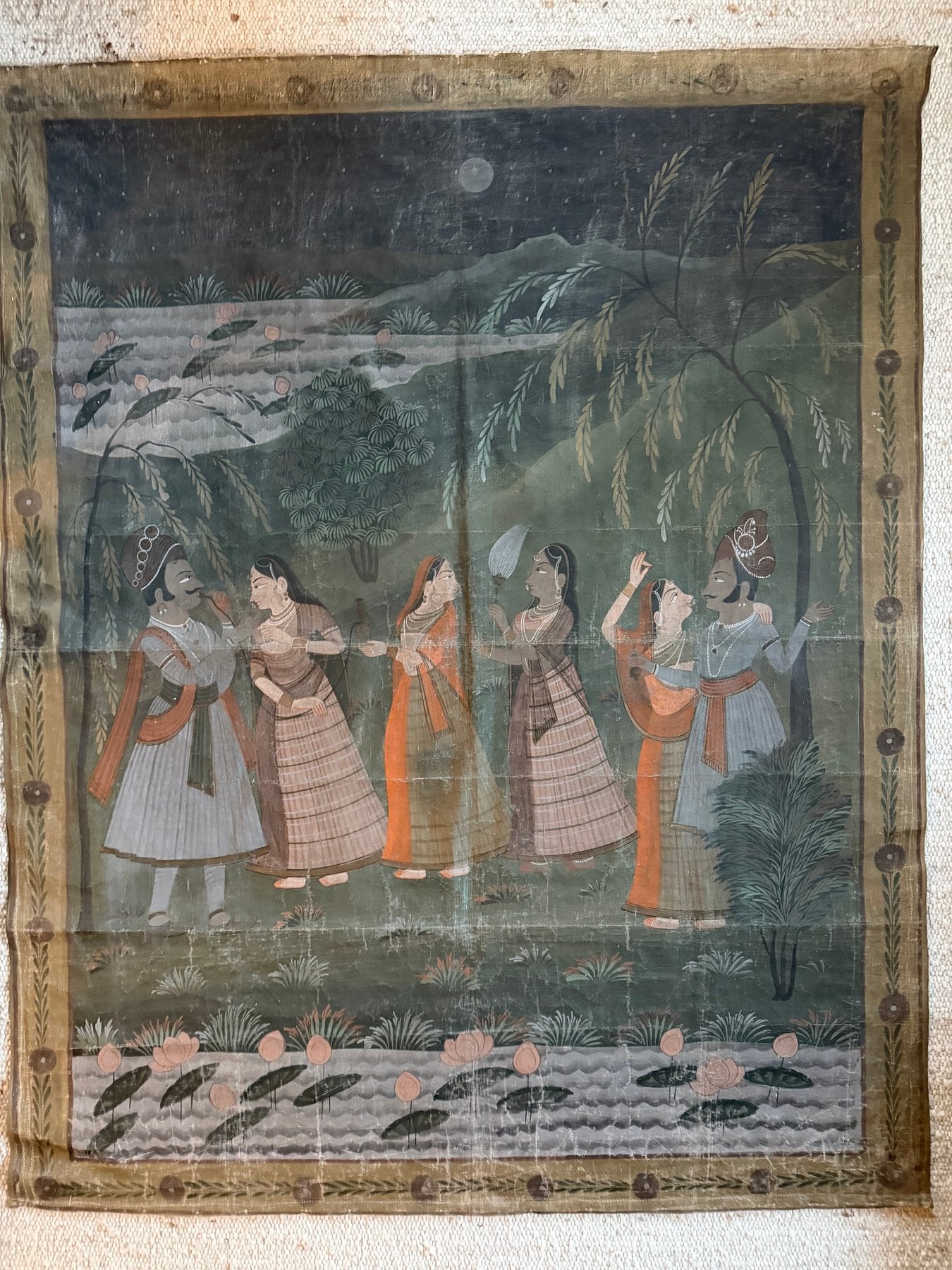 vintage indiaas doek schilderij groot formaat wanddecoratie