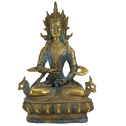 Vintage messing sculptuur van Amitayus met een decoratieve verdigris patina