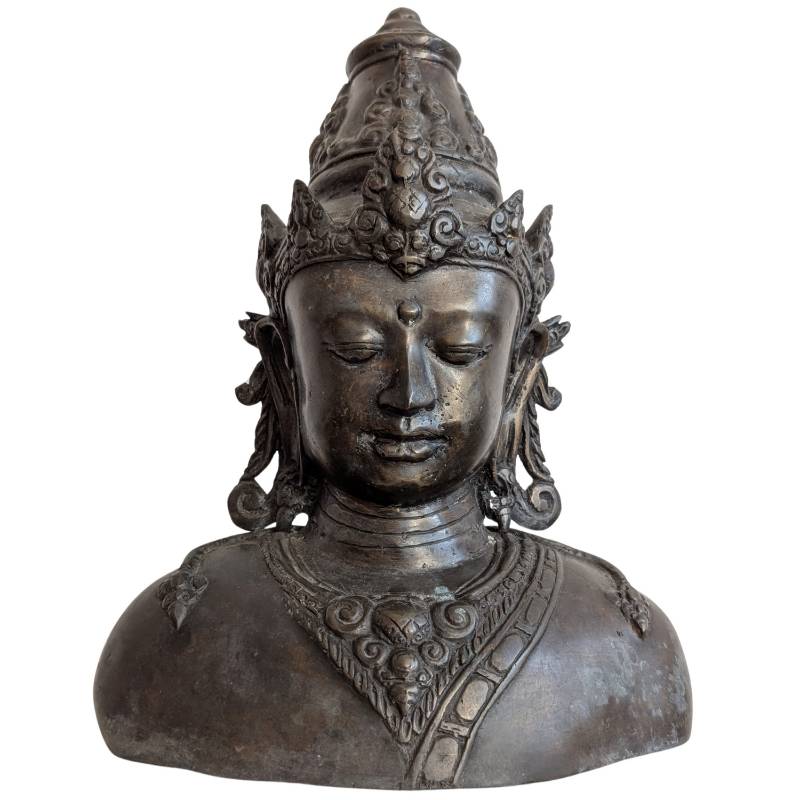 Bronzen Vishnu borstbeeld uit het Khmer-gebied Cambodja, 17e–18e eeuw
