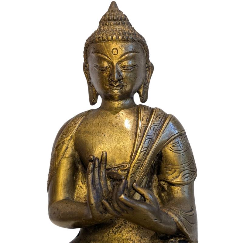Vuurverguld Boeddhabeeld van brons met dharmachakra mudra