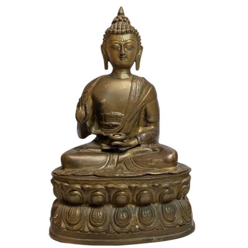 Vuurverguld bronzen boeddhabeeld uit Tibet 17e–18e eeuw