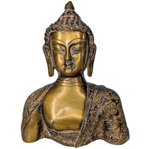 Boeddha Shakyamuni Buste – Vuurverguld Brons – Gravures op de Rug