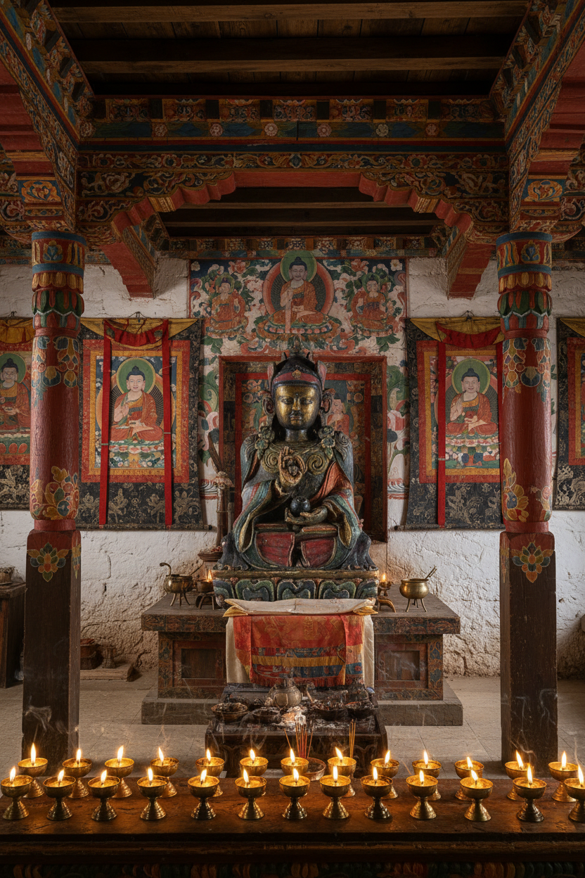 Seltene polychrome Buddha-Statue aus Holz – Karmapa-Expertise
