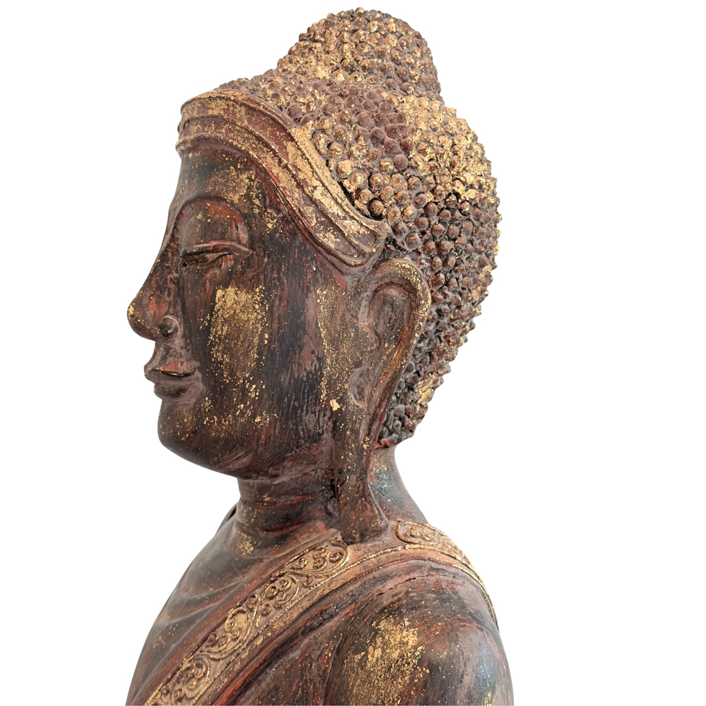 Profiel van een monumentale antieke Birmese Boeddha uit Myanmar