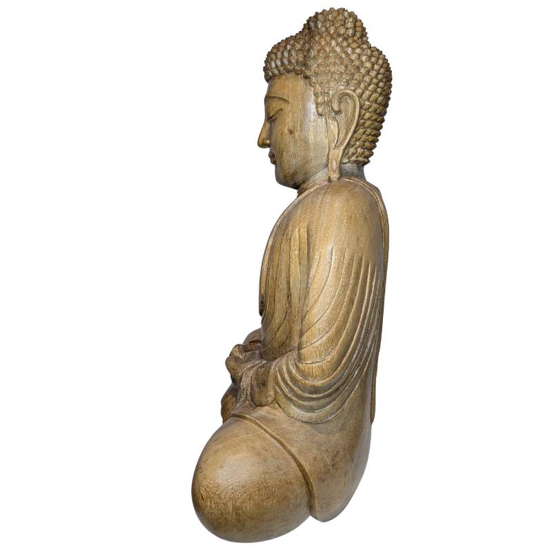 Zittend Boeddhabeeld van hout uit Zuidoost-Azië ca. 1950 in dhyana mudra