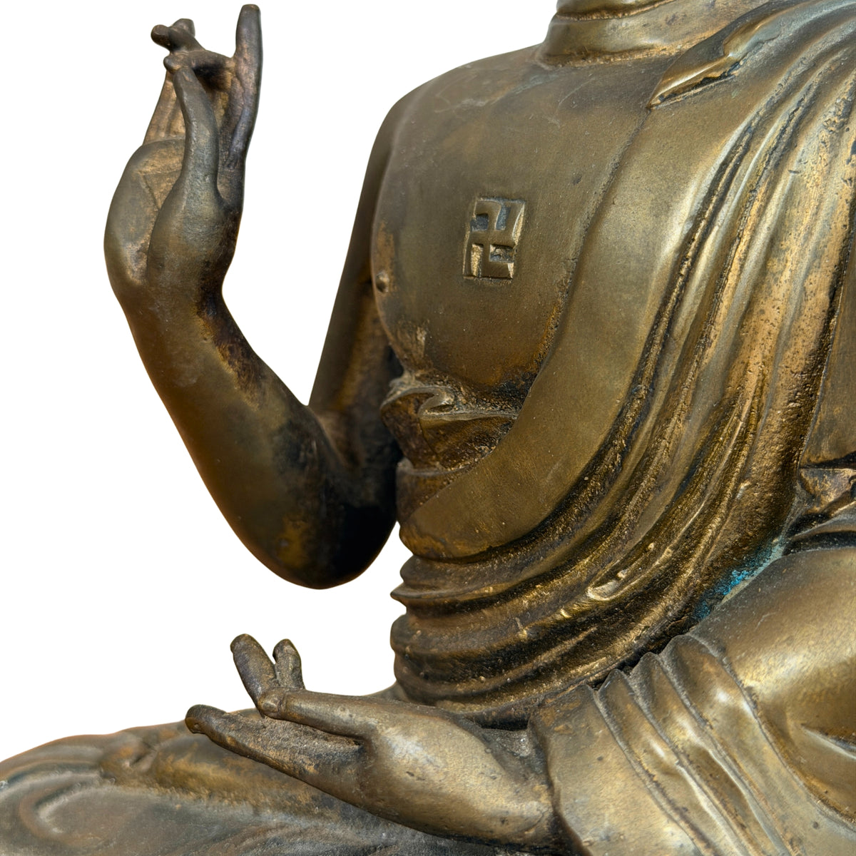Borst, geheven hand en schouder, detail