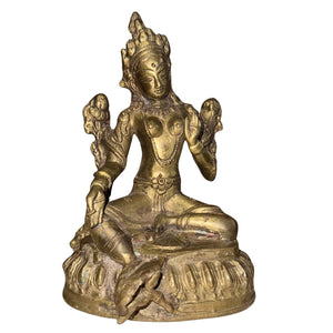 Massieve Vintage Groene Tara (Shyama Tara) – Mid-20e Eeuw – Verguld Brons – 17 cm / 1,3 kg